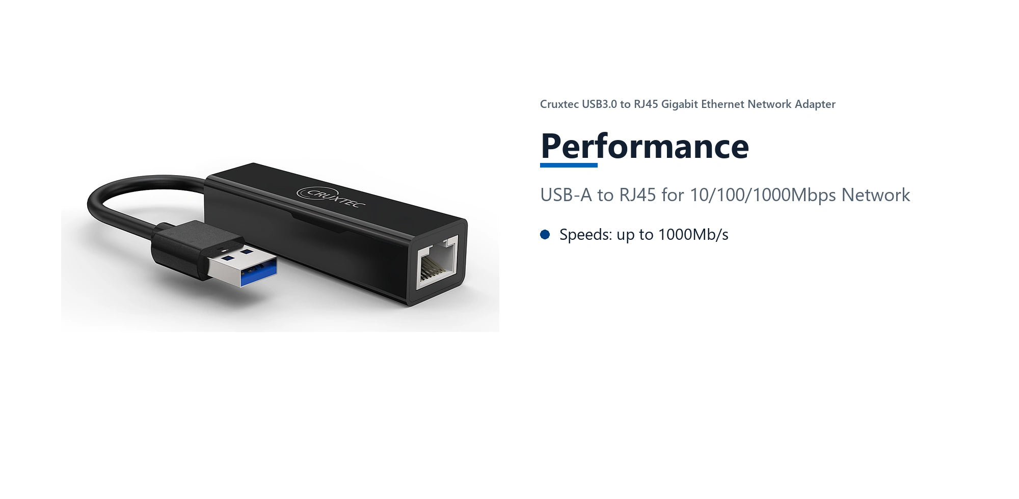 Cruxtec USB3.0 to RJ45 Gigabit Ethernet Network Adapter performance detail image with verified product information