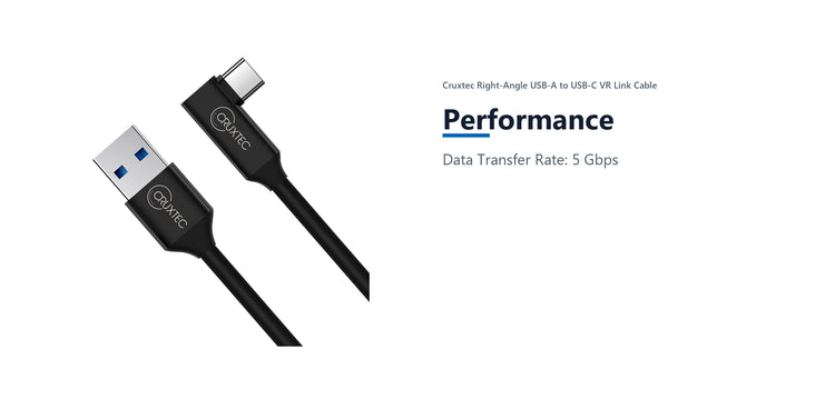 Cruxtec Right-Angle USB-A to USB-C VR Link Cable (Black 3m) performance detail image with verified product information