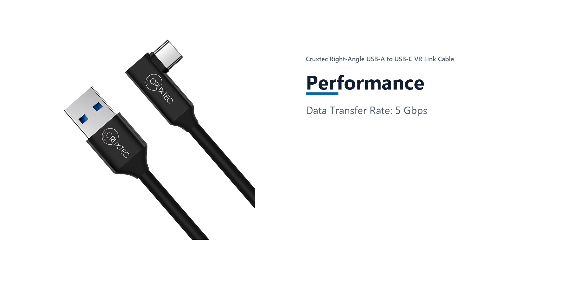 Cruxtec Right-Angle USB-A to USB-C VR Link Cable (Black 5m) performance detail image with verified product information