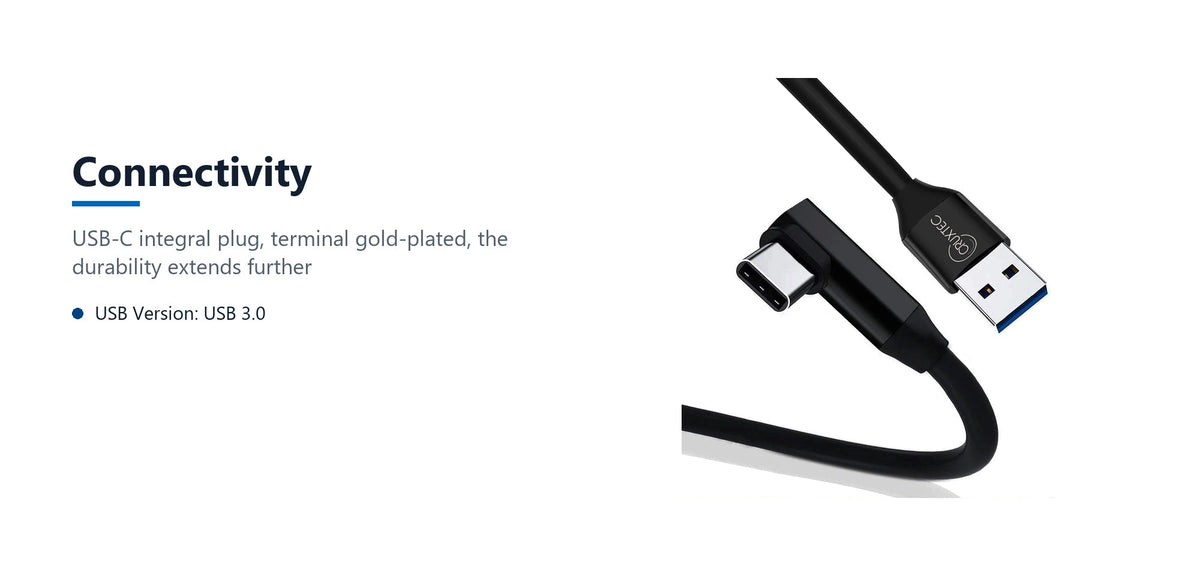 Cruxtec Right-Angle USB-A to USB-C VR Link Cable (Black 5m) connectivity detail image with verified product information