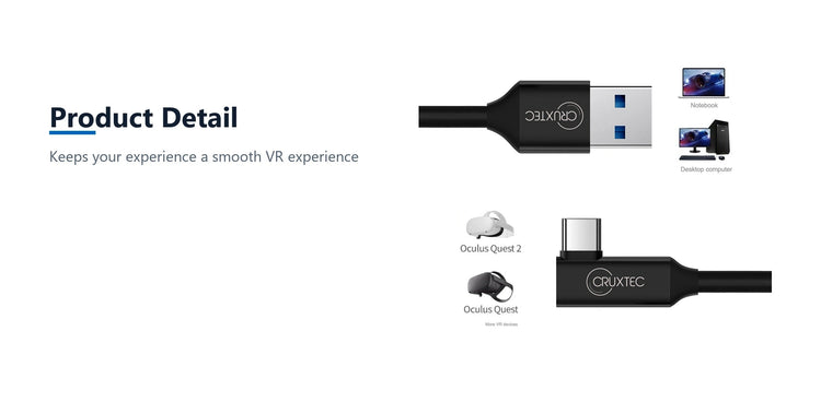 Cruxtec Right-Angle USB-A to USB-C VR Link Cable (Black 5m) product detail detail image with verified product information