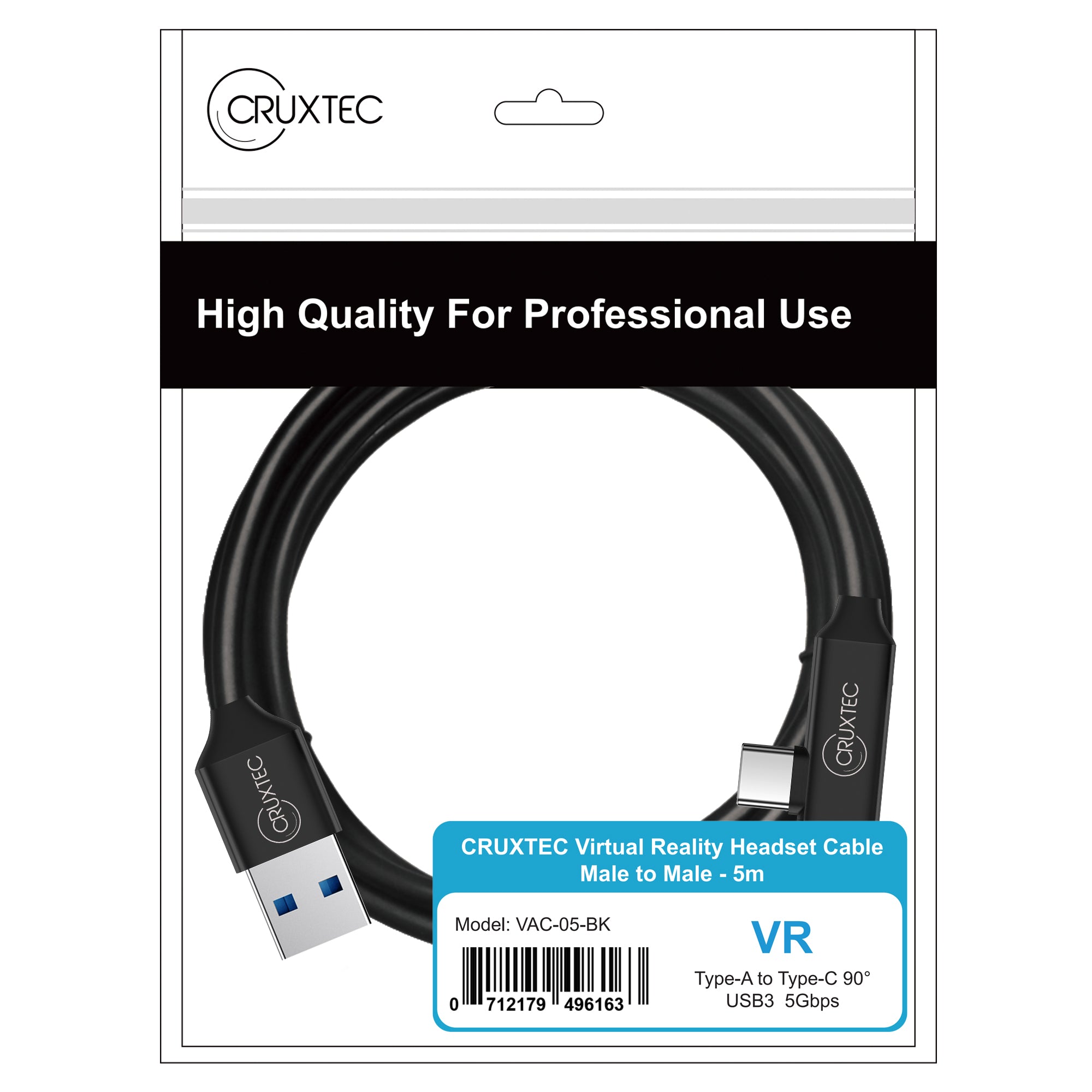 Cruxtec Right-Angle USB-A to USB-C VR Link Cable (Black 5m) image