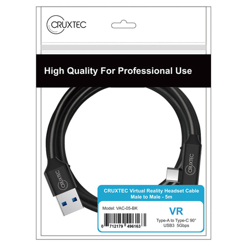 Cruxtec Right-Angle USB-A to USB-C VR Link Cable (Black 5m) image