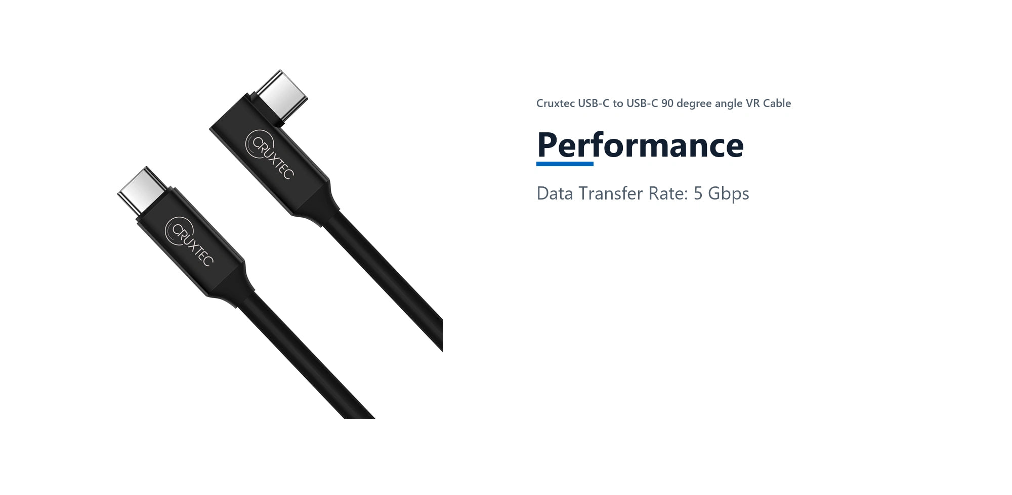 Cruxtec USB-C to USB-C 90 degree angle VR Cable (3m) performance detail image with verified product information