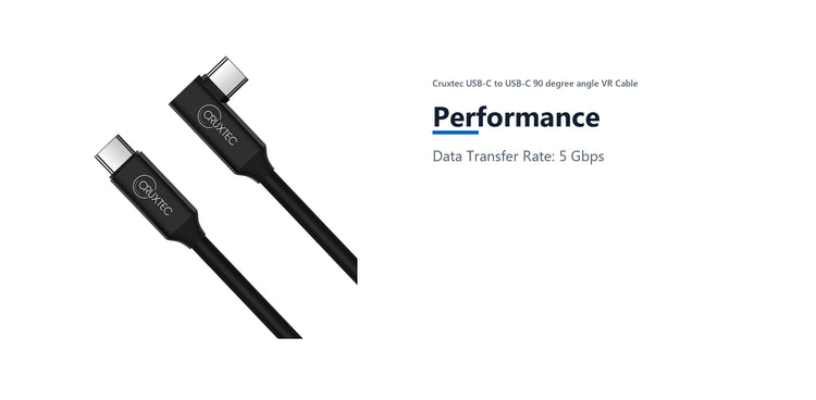 Cruxtec USB-C to USB-C 90 degree angle VR Cable (3m) performance detail image with verified product information