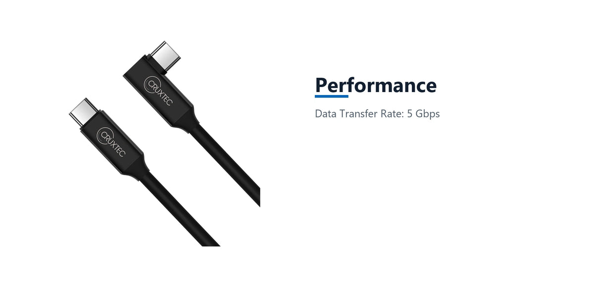 Cruxtec USB-C to USB-C 90 degree angle VR Cable (5m) performance detail image with verified product information