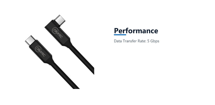 Cruxtec USB-C to USB-C 90 degree angle VR Cable (5m) performance detail image with verified product information