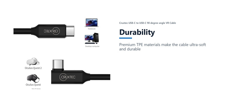 Cruxtec USB-C to USB-C 90 degree angle VR Cable (5m) durability detail image with verified product information