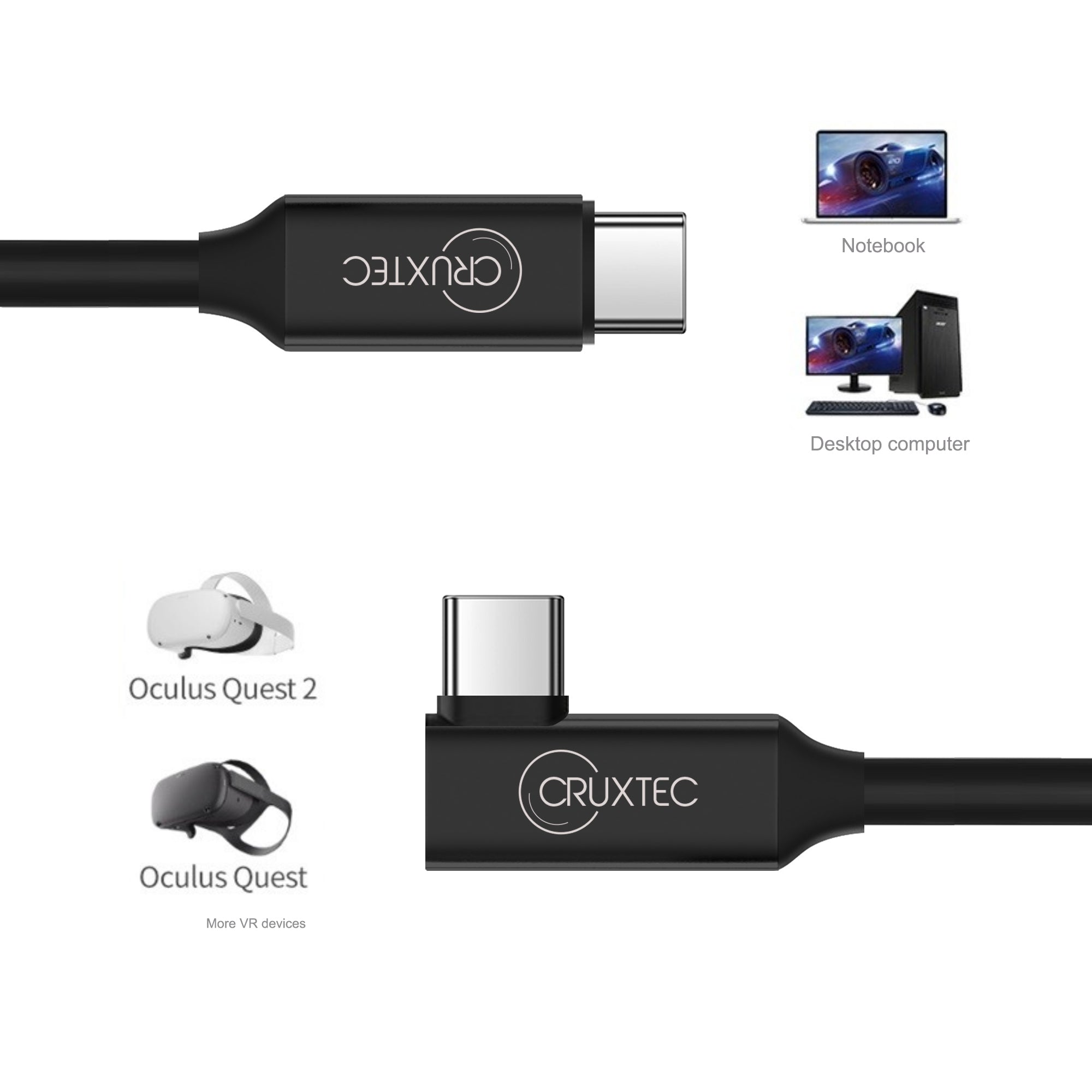 Cruxtec USB-C to USB-C 90 degree angle VR Cable (3m) image