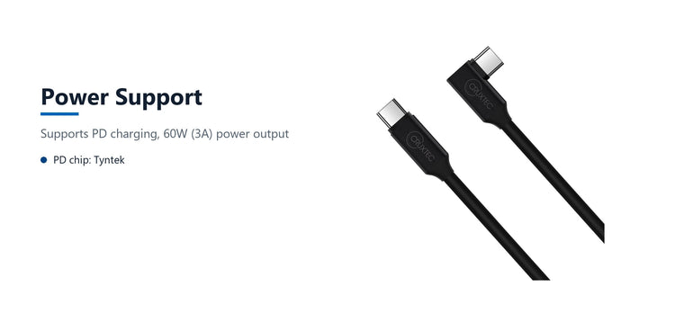 Cruxtec Optical Fiber Right-Angle USB-C to USB-C VR Link Cable (Black 5m) power support detail image with verified product information