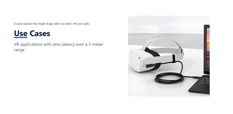 Cruxtec Optical Fiber Right-Angle USB-C to USB-C VR Link Cable (Black 5m) use cases detail image with verified product information